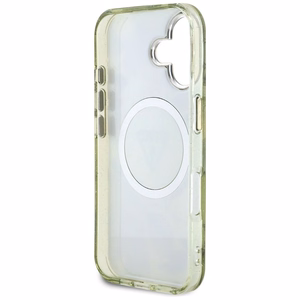 Guess Glitter Flowers Triangle Buttons Magnetinis dėklas telefonui iPhone 16 - žalias