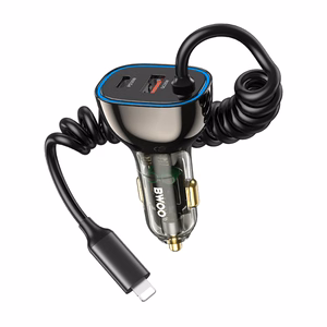 Įkroviklis automobilinis Bwoo (CC96L) (1xUSB, 1xUSB-C 30W) su lightning laidu juodas