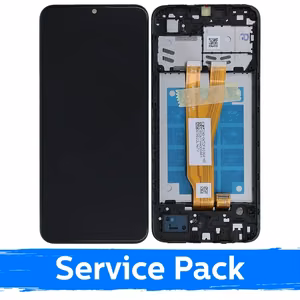 Ekranas skirtas Samsung A032 A03 Core juodas su rėmeliu (Service Pack)