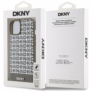 DKNY Odinis spausdintas raštas metalinis logotipas Magnetinis dėklas iPhone 15 / 14 / 13 - ruda