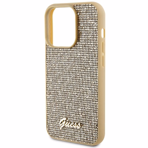 Guess Disko Metalinis Užrašas dėklas telefonui iPhone 15 Pro - auksinis