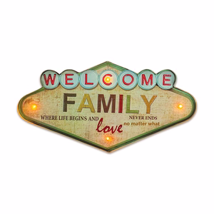 RETRO metalinė iškaba LED Welcome Family Forever Light