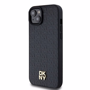 DKNY Odinis monogramos rašto metalinis logotipas Magnetinis dėklas iPhone 15 Plus / 14 Plus - juoda