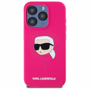 Karl Lagerfeld KLHMP15XSKHPPLF iPhone 15 Pro Max 6.7" kietasis silikoninis dėklas telefonui su Karl Head spauda ir Magnetine MagSafe funkcija, fuksinė