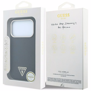 Guess Kevlar Triangle Logo MagSafe dėklas, skirtas iPhone 17 Pro / 18 Pro – spalva: juoda