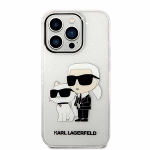 Karl Lagerfeld Glitter Karl&Choupette dėklas iPhone 14 Pro – skaidrus