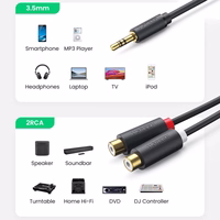 Ugreen audio adapteris jack 3.5mm kištukas į 2xRCA lizdą laidas 0.25m pilkas (AV109)