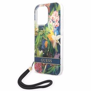 Guess GUOHCP14LHFLSB iPhone 14 Pro 6.1 "mėlynas / mėlynas kietas dėklas Gėlių Dirželis