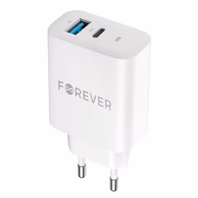 "Forever TC-07-30AC PD QC įkroviklis 1x USB-C 1x USB 30W baltas