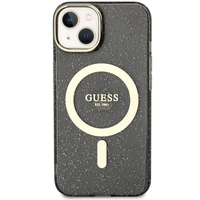 Guess GUHMP14MHCMCGK iPhone 14 Plus 6.7" juodas/juodas kietas dėklas Blizgučiai Auksas Magnetinis
