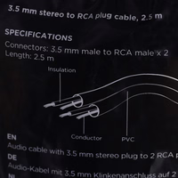Gembird 2.5m, 3.5mm/2xRCA, M/M garso kabelis 2,5 m Juoda, Raudona, Balta