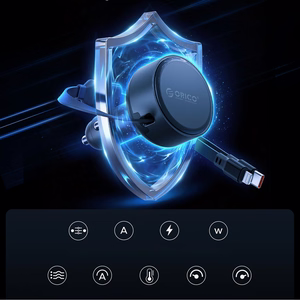 Orico Dual Stretch 60W USB-C automobilinis įkroviklis su dviem sutraukiamais USB-C + Lightning laidais - juodas