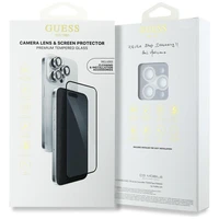 Guess BP Rhinestone 2in1 apsauginio stiklo ir kameros lęšio rinkinys iPhone 16 Pro Max - sidabrinis