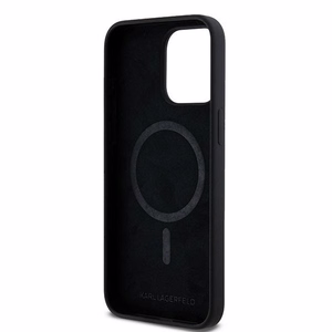 Karl Lagerfeld silikoninis Choupette Head magnetinis dėklas telefonui iPhone 15 Pro - juodas
