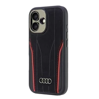 Audi tikros odos magnetinis MagSafe kietasis dėklas iPhone 16 6.1" juodai raudonas AU-TPUPCMIP16-R8/D3-RD
