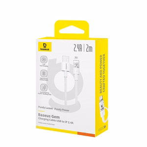 Baseus Gem USB-A į Lightning 2.4A greito įkrovimo laidas 2 m, baltas