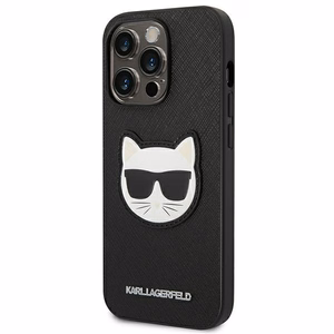 Karl Lagerfeld Saffiano Choupette Head Patch dėklas telefonui iPhone 14 Pro - juodas