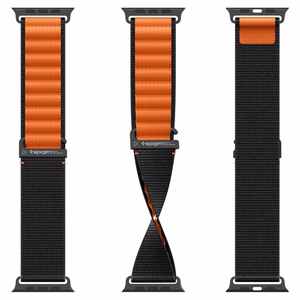 SPIGEN WBF1 dirželis APPLE WATCH 6 / 7 / 8 / 9 / 10 / SE / ULTRA 1 / 2 (44 / 45 / 46 / 49 MM) juodas/oranžinis