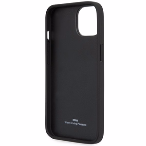 Dėklas BMW BMHCP14S22RVSK iPhone 14 6.1" juoda/juoda kietas dėklas Odinis Antspaudas Mėlynos Linijos
