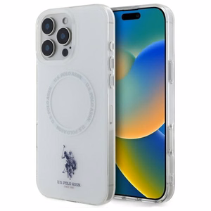 US Polo IML Ring MagSafe iPhone 16 Pro dėklas - baltas