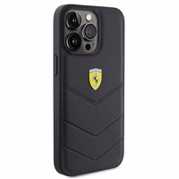 Ferrari dygsniuotas metalo logotipa dėklas iPhone 15 Pro Max – juodas