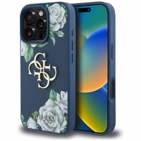 Guess Grained Roses Big 4G logo dėklas telefonui iPhone 16 Pro Max - mėlynas