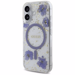 Guess Resin Flowers Glitter MagSafe iPhone 16 dėklas telefonui (m) - violetinis (m)
