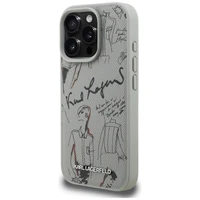 Karl Lagerfeld Grained Pattern & Logo MagSafe Dėklas for iPhone 16 Pro - pilkas