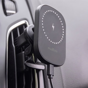 "Maxlife" automobilinis laikiklis oro angai MXCH-16 magnetinis su belaidžiu įkrovimu, juodas 15W