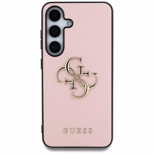 Guess Grūdėtas Didelis 4G Logotipas Mažas Klasikinis Logotipas dėklas telefonui Samsung Galaxy S25 Plus rožinė