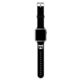 Karl Lagerfeld KLAWLSLCK Apple Watch dirželis 42/44 / 45mm juodas / juodas dirželis silikoninis Choupette Heads