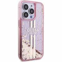 Guess Liquid Glitter Gold Stripes dėklas telefonui iPhone 15 Pro - rožinis