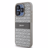 DKNY Odinis mono juosta ir metalinis logotipas dėklas telefonui iPhone 15 Pro - smėlio