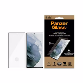 PanzerGlass E2E Microfracture antibakterinis stiklas Samsung Galaxy S22 Ultra - su juodu rėmeliu