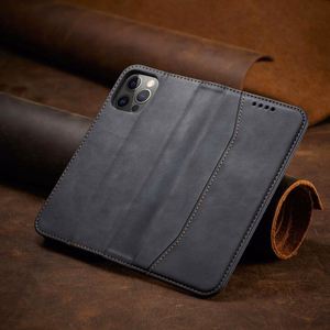 Magnetinis Fancy dėklas telefonui iPhone 12 Pro Max su kišene, kortelių laikiklis, juodas