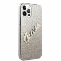 Guess GUHCP12MPCUGLSGO iPhone 12/12 Pro 6.1" auksinis kietasis dėklas Glitter Gradient Script