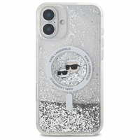 Karl Lagerfeld Liquid Glitter Karl & Choupette Head Magnetinis iPhone 16 Plus dėklas - skaidrus
