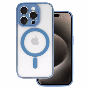 Akrilinis spalvotas magnetinis dėklas telefonui Iphone 15 Plus šviesiai mėlynas
