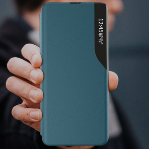 Eco Leather View Case elegantiškas knygos tipo dėklas su stovu Samsung Galaxy A22 4G mėlynas