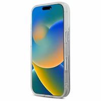 Karl Lagerfeld Liquid Glitter Karl & Choupette Head Magnetinis iPhone 16 Plus dėklas - skaidrus