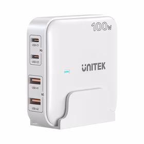 GaN tinklo įkroviklis - Unitek P1229AWH01-EU | 100W 2x USB-C 2x USB-A
