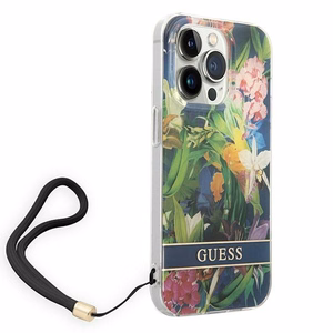 Guess GUOHCP14LHFLSB iPhone 14 Pro 6.1 "mėlynas / mėlynas kietas dėklas Gėlių Dirželis