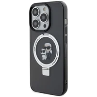 Karl Lagerfeld KLHMP13LHMRSKCK iPhone 13 Pro 6.1" juodas/juodas kietas dėklas su žiediniu stovu Karl&Choupette Magnetinis