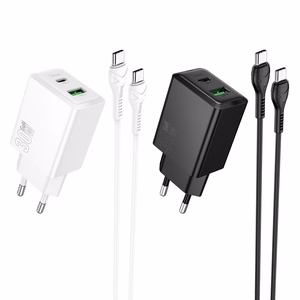 Įkroviklis telefonui Hoco USB A + USB C QC3.0 PD AFC 3A 30W + kabelis USB C į USB C N71 juodas