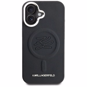 Karl Lagerfeld inicialų ir metalinis logotipas MagSafe dėklas iPhone 16 - juodas