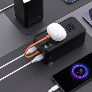 Wozinsky W8-B 50000mAh 30W išorinė baterija, 2xUSB-A, 2xUSB-C, USB micro, su žibintuvėliu, juoda