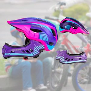 Rockbros TT-32SBPP-S vaikiškas dviračio šalmas su nuimama smakro apsauga dydis S - violetinis-rožinis
