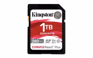 Kingston Technology 1TB Canvas React Plus SDXC UHS-II 280R/150W U3 V60, skirta Full HD/4K
