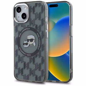 Karl Lagerfeld IML Monograma Karl & Choupette Head Magnetinis iPhone 15 dėklas - juodas