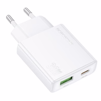 Borofone Įkroviklis BN25 Wish (Ultra Thin) - USB + Type-C - PD QC 3.0 30W baltas